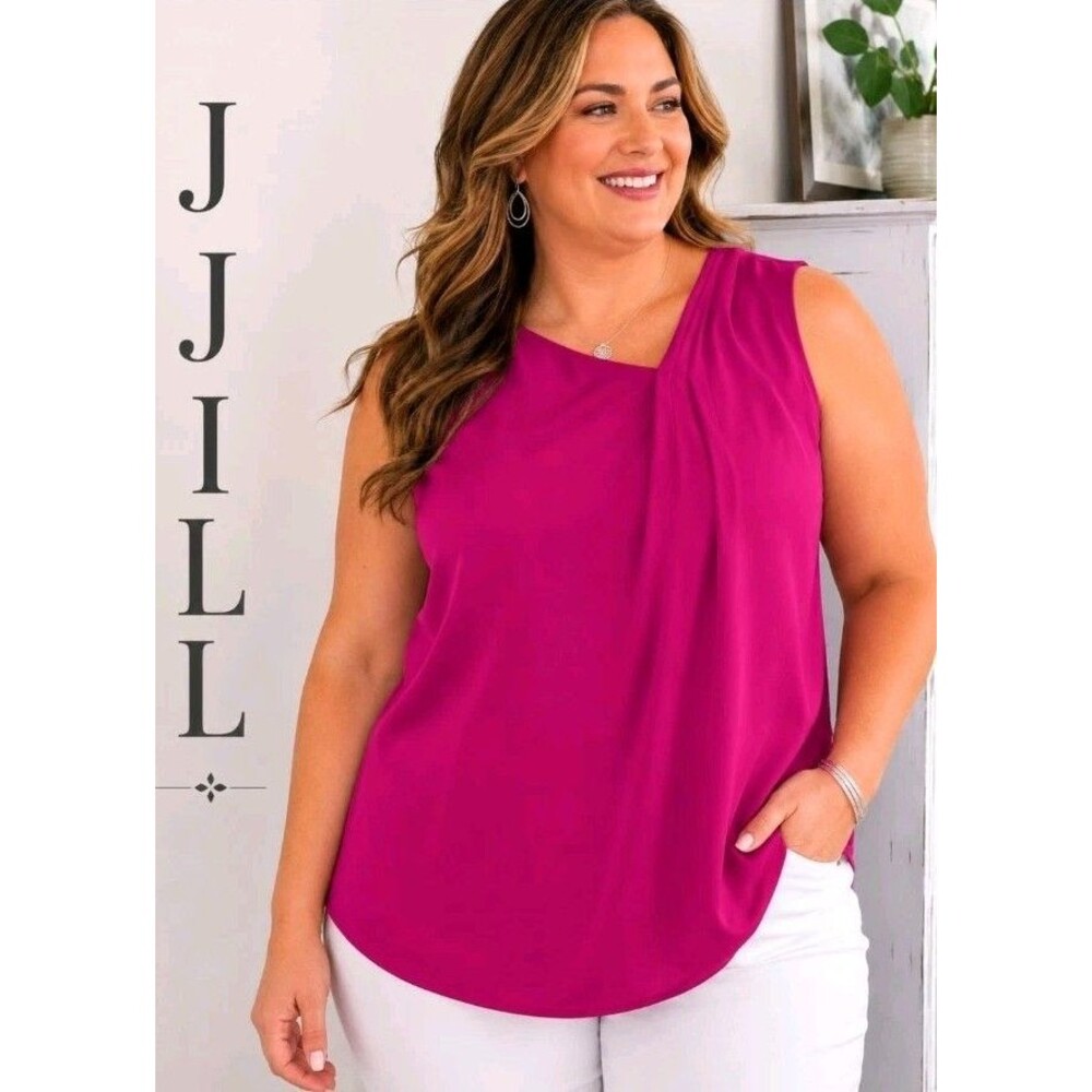J JILL Womens 2X Wearever Career Sleeveless Pleats Minimalist Fuchsia Pink Top